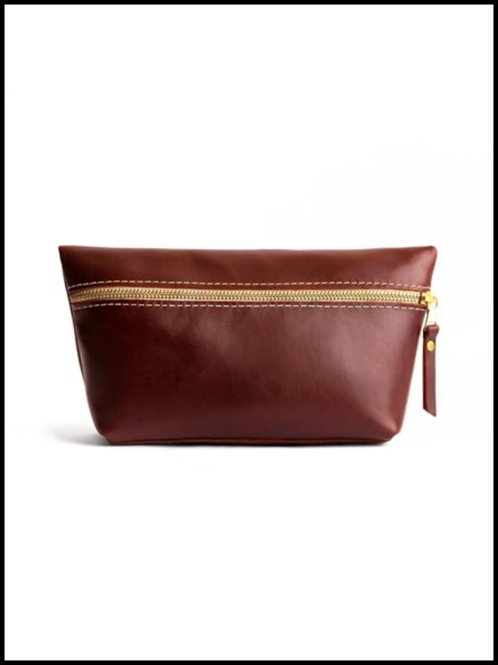 Full-Grain Leather Makeup Bag Zipper Travel Toiletry Case